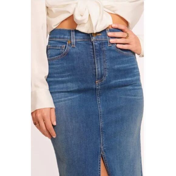 Ramy Brook Madalyn Denim Maxi Skirt US 29 Blue Jean Front Slit Western Preppy - Picture 10 of 12